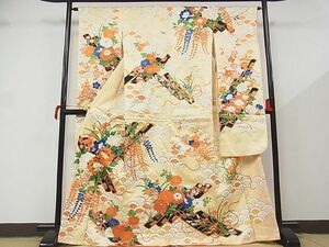 平和屋-こころ店■豪華振袖　駒刺繍　花筏文　金彩　着丈166.5cm　裄丈64.5cm　正絹　逸品　1B-wt1744