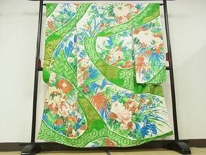 平和屋-こころ店■豪華振袖　駒刺繍　絞り　草花文　金彩　着丈156cm　裄丈64cm　正絹　逸品　B-zg8672