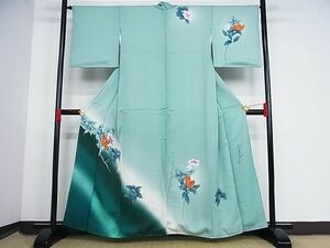 平和屋-こころ店■訪問着　作家物　草花文　暈し染め　着丈158cm　裄丈65cm　正絹　逸品　1B-np1984