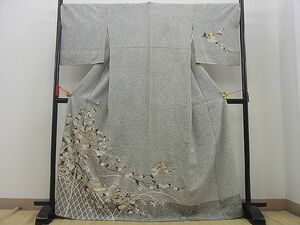 平和屋川間店■訪問着　駒刺繍　地紙枝菊花文　たたき染め　金彩　逸品　n-sg1526