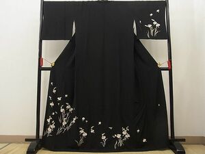 平和屋川間店■京加賀友禅　百貫石峰 　訪問着　鷺草　黒地　逸品　n-ab0728