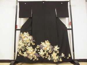 平和屋-こころ店■創業460年・千總　黒留袖　駒刺繍　草花文　金彩　着丈160cm　裄丈65cm　正絹　逸品　A-ta8546