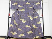 平和屋-こころ店■上質な紬　手描き　絞り　辻が花　御所車花文　着丈162cm　裄丈66cm　正絹　逸品　A-ck6808_画像1