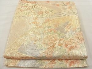 平和屋川間店■佐賀錦　六通柄袋帯　扇面孔雀花文　金糸　逸品　n-ab0600