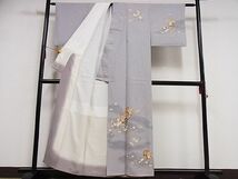 平和屋-こころ店■訪問着　御所車花文　暈し染め　金彩　着丈153.5cm　裄丈63cm　正絹　逸品　1B-ph0243_画像2