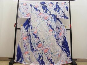 平和屋川間店■上質な小紋　扇面牡丹花文　暈し染め　逸品　n-ab0388