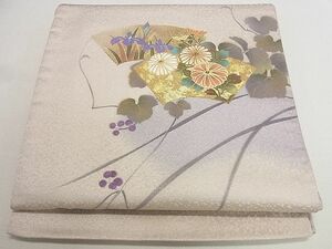 平和屋2■太鼓柄袋帯　作家物　地紙草花文　金彩　逸品　du3931