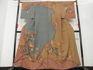 平和屋-こころ店■訪問着　草花文　金彩　着丈158cm　裄丈62.5cm　正絹　逸品　A-ja5610