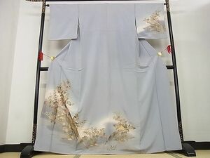 平和屋-こころ店■訪問着　尾長鳥花文　暈し染め　金銀彩　着丈168.5cm　裄丈64cm　正絹　逸品　A-ja5615