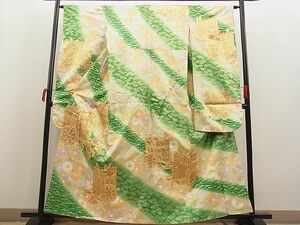 平和屋川間店■豪華振袖　駒刺繍　御所車花文　金彩　やまと誂製　逸品　n-ab0373