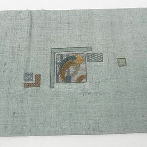 平和屋-こころ店■九寸名古屋帯 紬地 刺繍 幾何学文様 正絹 逸品 B-cy7678の画像4