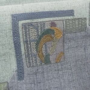 平和屋-こころ店■九寸名古屋帯 紬地 刺繍 幾何学文様 正絹 逸品 B-cy7678の画像3