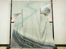 平和屋-こころ店■訪問着　総絞り　流水花文　着丈169cm　裄丈66cm　正絹　逸品　A-ck7875_画像1