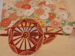 平和屋-こころ店◆豪華色留袖　駒刺繍　作家物：宇山　花車文　ロング丈　着丈170.5cm　裄丈66cm　正絹　逸品　未使用　mop1460