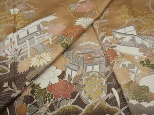 平和屋-こころ店◆訪問着　駒刺繍　風景草花文　暈し染め　金彩　着丈153cm　裄丈64cm　正絹　逸品　mop2150