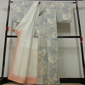 平和屋-こころ店◆上質な小紋 切嵌草花文 暈し染め 着丈161.5cm 裄丈65cm 正絹 逸品 未使用 mop2313の画像3