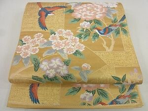 平和屋2■六通柄袋帯　唐織　地紙花鳥文　本金二重箔　逸品　du4053