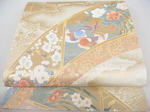 平和屋2■六通柄袋帯　琳派王絹花鳥文　九百本金箔　逸品　ya0915