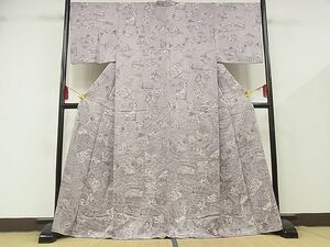 平和屋-こころ店■輝宝織　お召　作家物　百人一首　カルタ　着丈167cm　裄丈67.5cm　正絹　逸品　B-zg8594