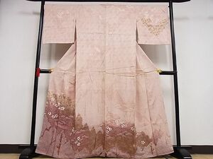 平和屋-こころ店■訪問着　絞り　刺繍　草花文　金彩　着丈161cm　裄丈67cm　正絹　逸品　1B-ph0029