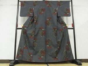 平和屋-こころ店■本場大島紬　7マルキ　草花文　着丈158cm　裄丈64.5cm　正絹　逸品　B-zg8440