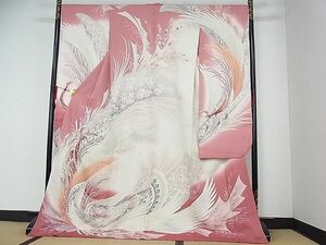 平和屋-こころ店■豪華振袖　孔雀花文　暈し染め　金糸　金彩　着丈168.5cm　裄丈69cm　正絹　逸品　A-cs7410