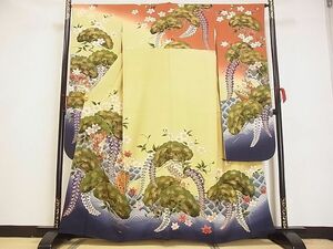 平和屋-こころ店■ファッションデザイナー 花井幸子 振袖 駒刺繍 宝船 花 金彩 やまと誂製 着丈160cm 裄丈65.5cm 正絹 逸品 A-ta8690