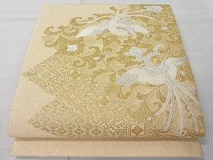 平和屋1■太鼓柄袋帯　唐織　鳳凰花唐草文　つづれ　純金箔24K　逸品　ut7416