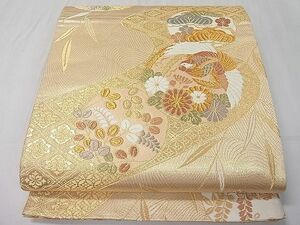 平和屋1■六通柄袋帯　唐織　鳳凰飛鶴花丸文　金糸　逸品　ut7292