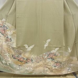 平和屋野田店■豪華色留袖 駒刺繍 エ霞飛鶴流水花文 暈し染め 金彩 逸品 n-fw5389の画像2