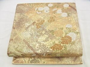 平和屋野田店■六通柄袋帯　唐織　扇面草花文　琳派百図　金銀糸　逸品　n-me0934