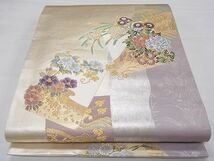 平和屋1■六通柄袋帯　唐織　色紙草花文　金銀糸　逸品　1fb2130_画像1