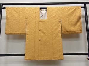 平和屋1■道行コート　草葉文　黄土色　逸品　dy8143