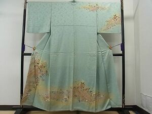 平和屋1■訪問着　作家物　駒刺繍　花唐草文　暈し染め　金彩　まるやま扱い　逸品　1yc2998