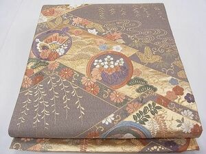 平和屋1■六通柄袋帯　唐織　花蝶丸文　金糸　逸品　1fb2062