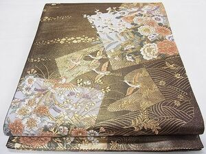 平和屋1■六通柄袋帯　唐織　鳳凰色紙花文　金糸　逸品　1fb2142