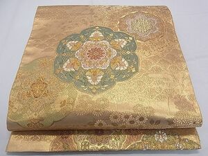 平和屋1■六通柄袋帯　絵皿花文　綾錦金彩　逸品　dy8406