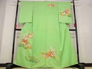 平和屋川間店■訪問着　駒刺繍　几帳草花文　金彩　着丈163.5cm　裄丈63.5cm　正絹　逸品　A-bw3625