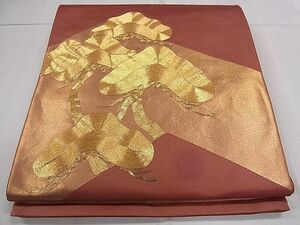 平和屋1■太鼓柄袋帯　総駒刺繍　枝松文　金糸　逸品　ze8133