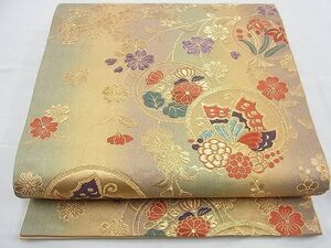 平和屋野田店■六通柄袋帯　唐織　花蝶丸文　金糸　鈴乃屋扱い　逸品　n-yc5618