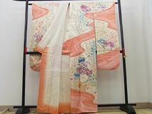 平和屋野田店■豪華振袖　絞り　駒刺繍　乱菊牡丹陶器花文　金彩　逸品　n-cw0914_画像2