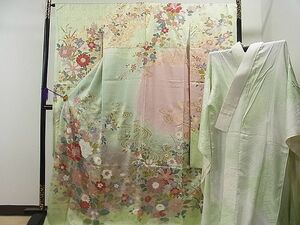 平和屋1■豪華振袖・長襦袢セット　駒刺繍　牡丹花文　暈し染め　金彩　三越扱い　逸品　1yc3351