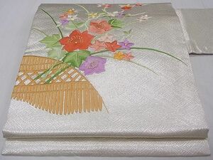 平和屋1■九寸名古屋帯　総刺繍　籬枝花文　金銀糸　逸品　1fb2308