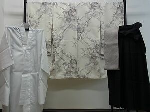 平和屋1■二尺袖着物・長襦袢・袴・帯セット　卒業式　入学式　舞葉文　洗える着物　gh6875