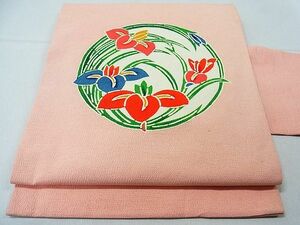 平和屋1■九寸名古屋帯　型染め　草花丸文　三越扱い　逸品　in0411