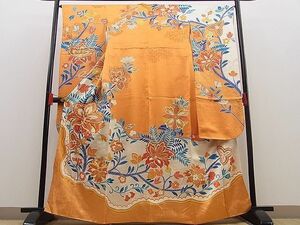 平和屋野田店■豪華振袖　駒刺繍　更紗花文　金彩　逸品　n-yt0694