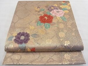 平和屋野田店■太鼓柄袋帯　唐織　椿　金糸　逸品　n-fw5526