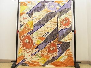 平和屋野田店■豪華振袖　絞り　駒刺繍　乱菊　金彩　逸品　n-ne3179