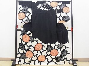 平和屋野田店■訪問着　絞り　駒刺繍　花唐草文　逸品　n-hv3982