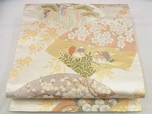 平和屋野田店■六通柄袋帯　唐織　花鳥風月　金糸　逸品　n-me1127